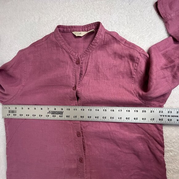 J. Jill Womens Mandarin Collar Button-Up Tunic Top Medium Linen Purple Casual - Picture 6 of 7